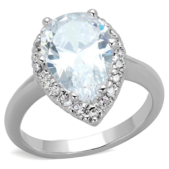 Alamode 3W750-5 Women Rhodium Brass Ring with AAA Grade CZ in Clear - Size 5