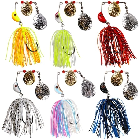 Bass Fishing Spinnerbait Lures Hard Metal Buzzbait Jig Hooks Colorado Blades Lures for Bass Trout Salmon Walleye 6Pcs Multicolor