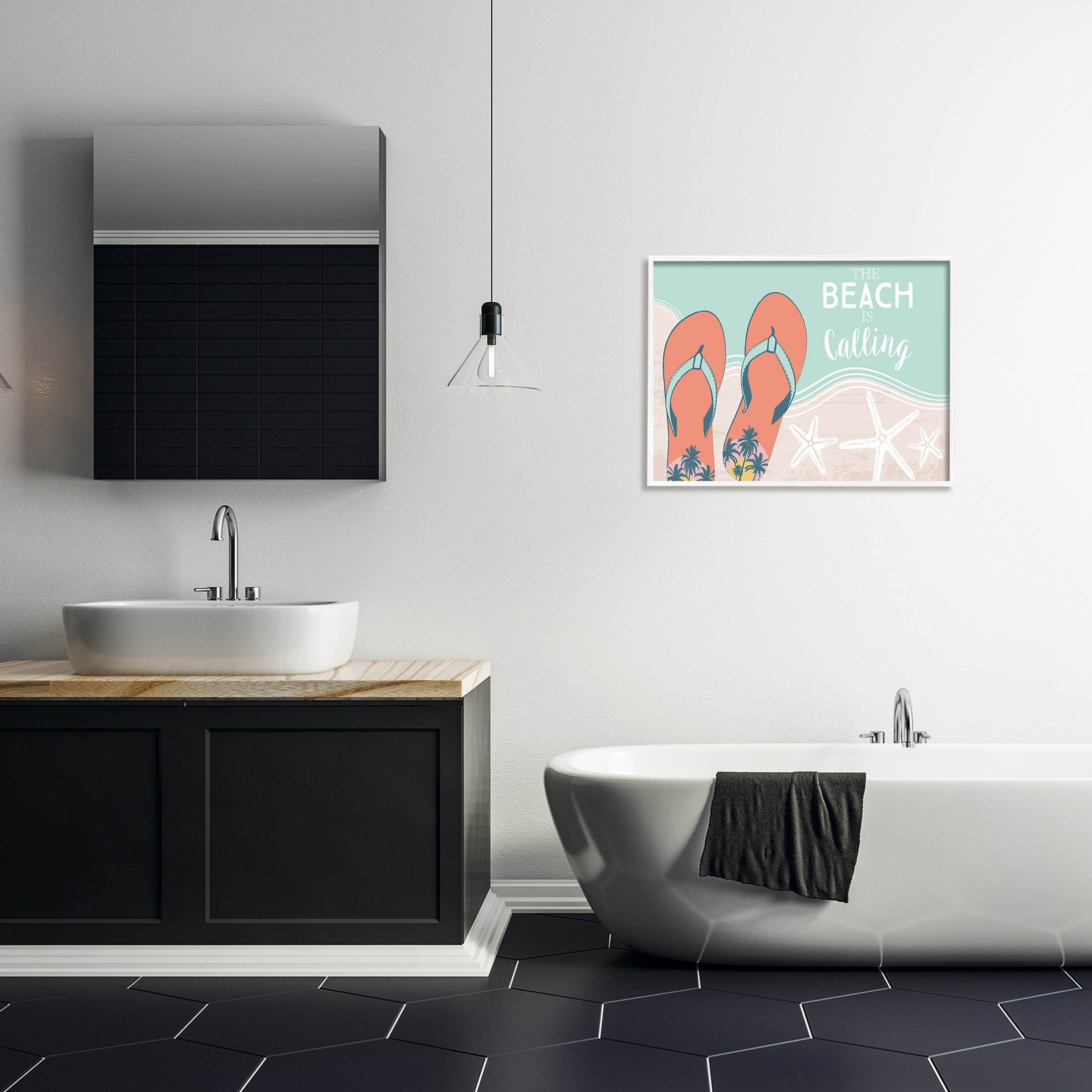 Stupell Industries Beach Is Calling Flip Flops Shore Graphic Art White Framed Art Print Wall Art, Design by Arrolynn Weiderhold