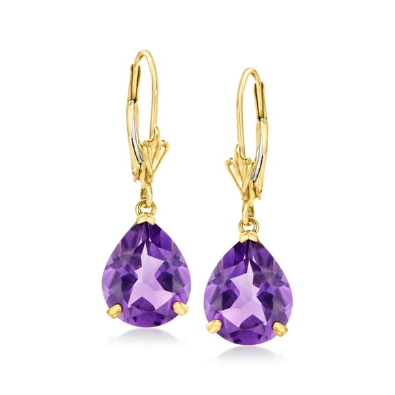 Ross-Simons 5.50 ct. t.w. Pear-Shaped Amethyst Earrings in 14kt Yellow Gold, Women's, Adult