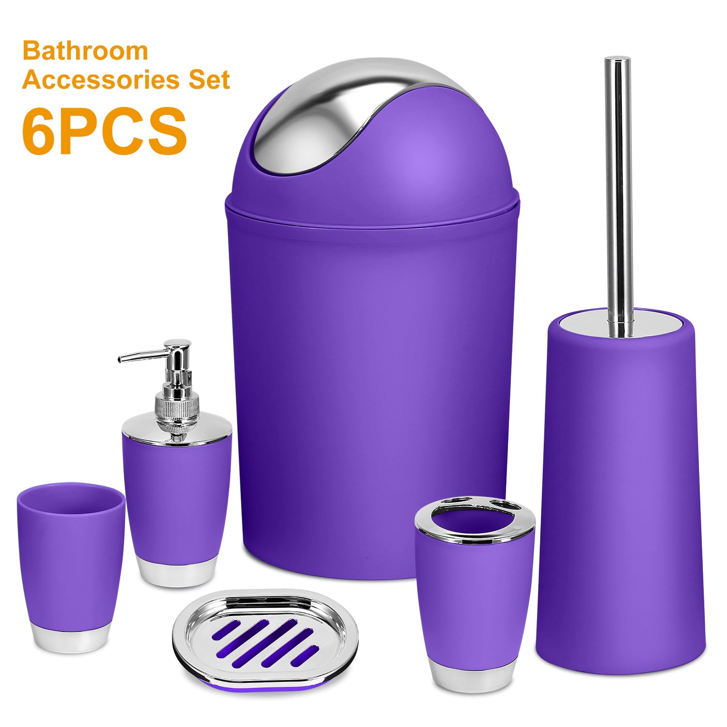 6 Pieces Bathroom Accessories Set Bin Soap Dispenser Toothbrush Tumbler Holder 