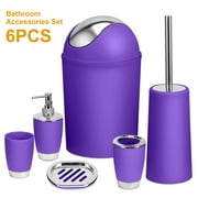 6 Piece Bathroom Accessories Set Bin Soap Dispenser Toothbrush Tumbler Holder Tumbler Soap Dish Toilet Cleaning Brush Trash Can,Purple
