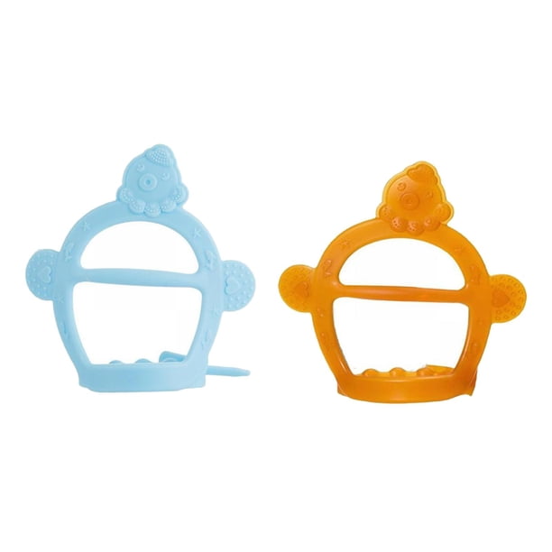 Mordedor de silicona de grado alimenticio para bebés y niños pequeños. naranja azul