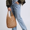 thumbnail image 4 of HUISZJ Woven Hand Bag, Creative Hollow Tote Bag, Handmade Beaded Shoulder Bag for Travel Commute Work (Brown), 4 of 10