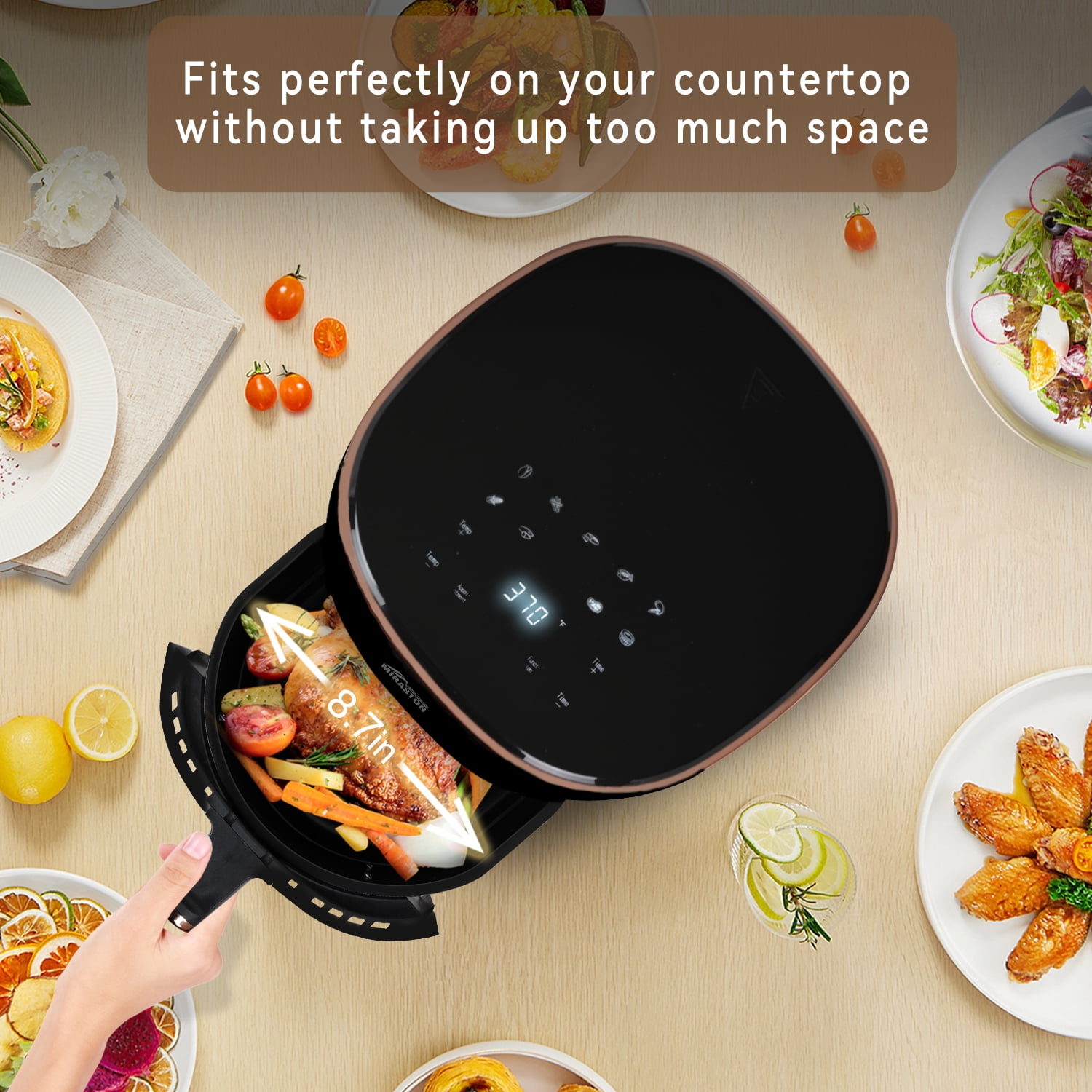 MIRASTON 3.6QT Personal Air Fryer with Digital Display & 9 Presets, Stainless Steel, Ideal for Small Kitchens