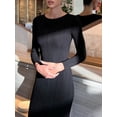 thumbnail image 3 of Diconna Femmes Robe en Tricot, Manches Longues Col Rond Solide Côtelé Robe Coupe Slim Automne Robe Longue, 3 of 4