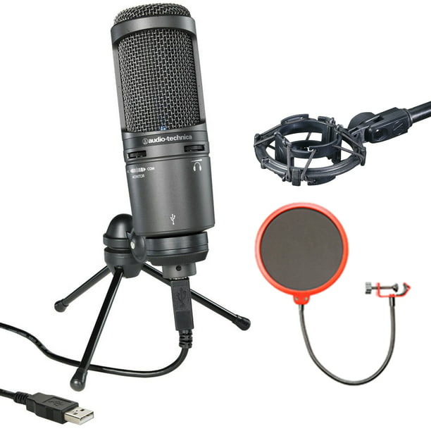Audio-Technica Deluxe USB Cardioid Condenser Microphone (AT2020USB+) with  Microphone Shock Mount & Universal Pop Filter Microphone Wind Screen with  