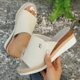 thumbnail image 6 of Xfvqtps Wedge Sandals for Women Flatform Slipper High Heel Peep Toe Canvas Summer Slide Sandals Beige, 6 of 7