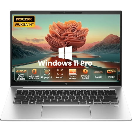 HP EliteBook 845 G11 Touchscreen Business Laptop, AMD Ryzen 5 PRO 8640HS, 32GB RAM DDR5, 2 TB SSD, 14" WUXGA Touchscreen, Backlit KYB, FP Reader, Win 11 Pro&Ms Office