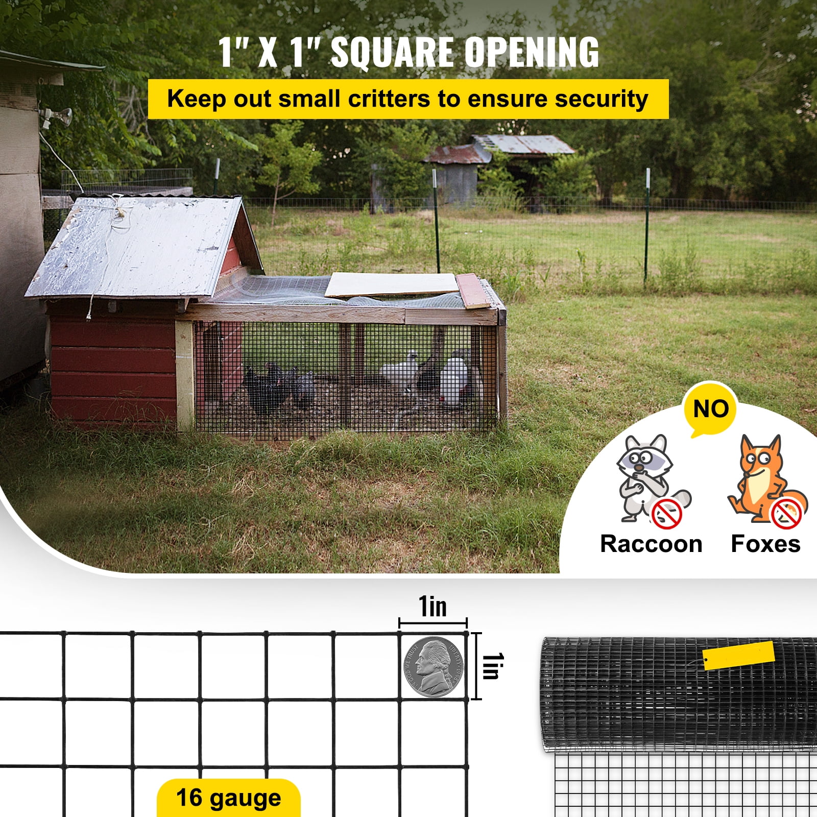 KFFKFF HARDWARE FABRIC 24 "x100' 16 Gauge & Mesh Size 1" Hot Dipped Galvanized Post Welded Heavy Duty Welded Wire Mesh Fencing