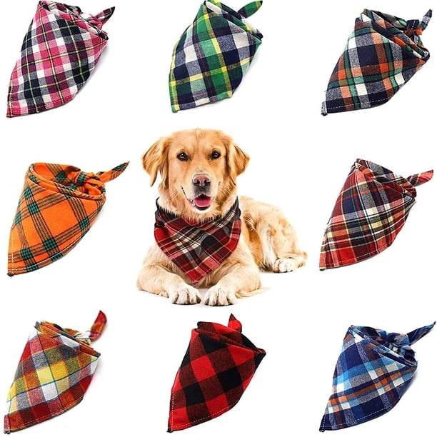 Paquete de 8 pañuelos triangulares para perros, baberos de pintura a cuadros reversibles, bufanda, juego de pañuelos lavables y ajustables para perros, gatos y mascotas