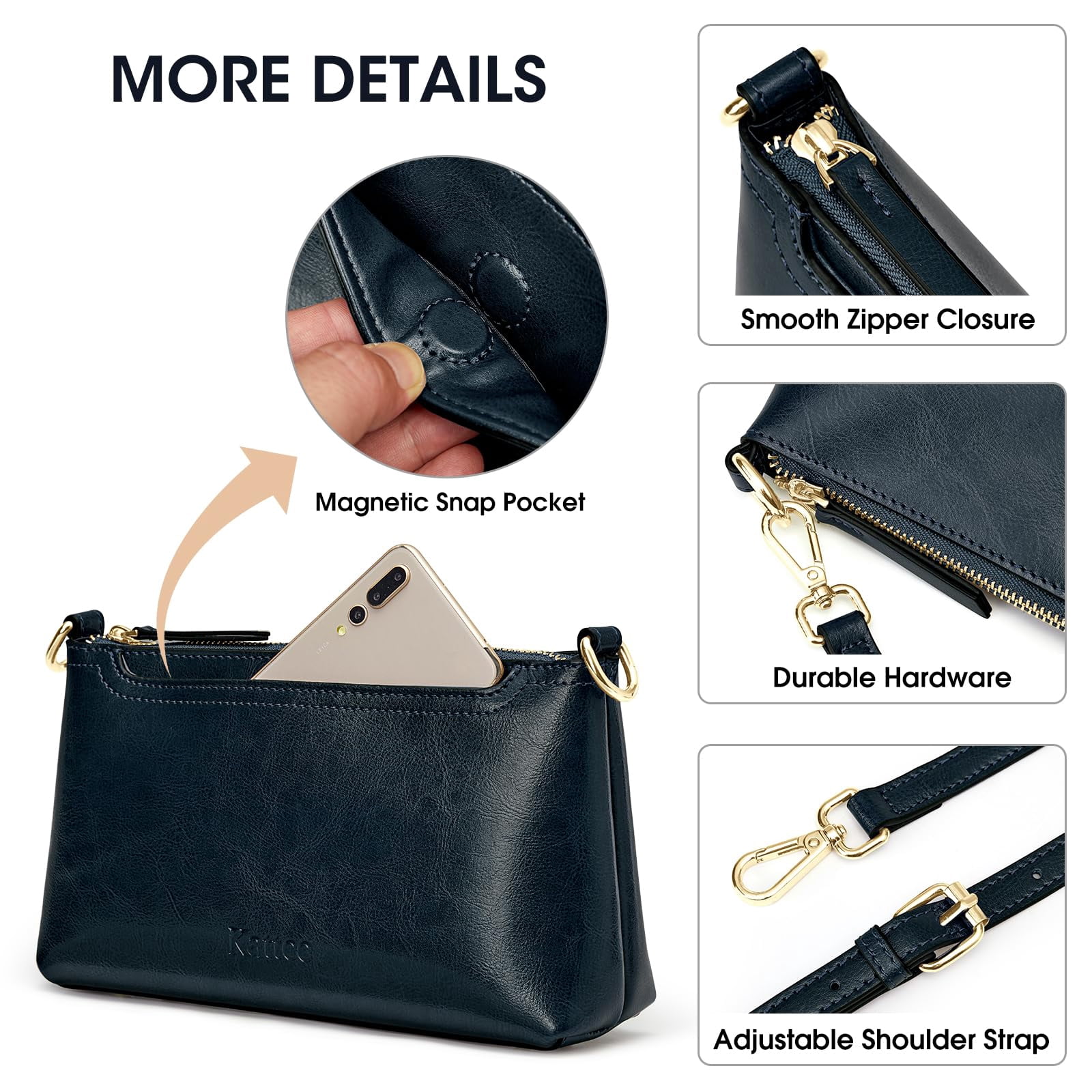 Kattee Leather Crossbody Bags for Women Trendy, Small Shoulder Purses and Handbags, Clutch Wristlet Wallet with 2 Straps