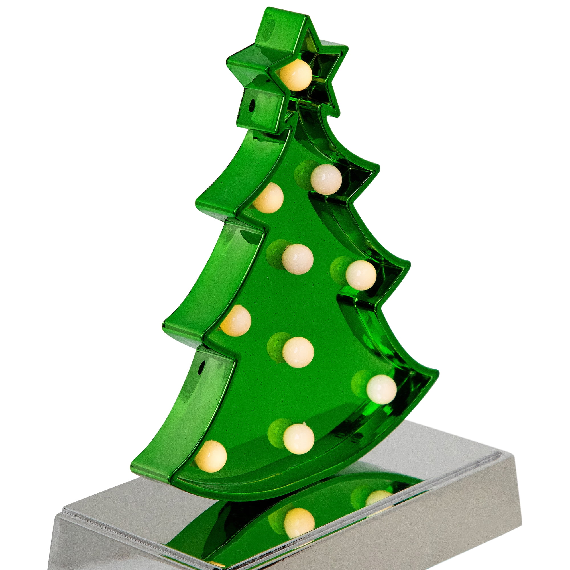 Northlight LED Lighted Shiny Christmas Tree Stocking Holder - 7" - Silver and Green