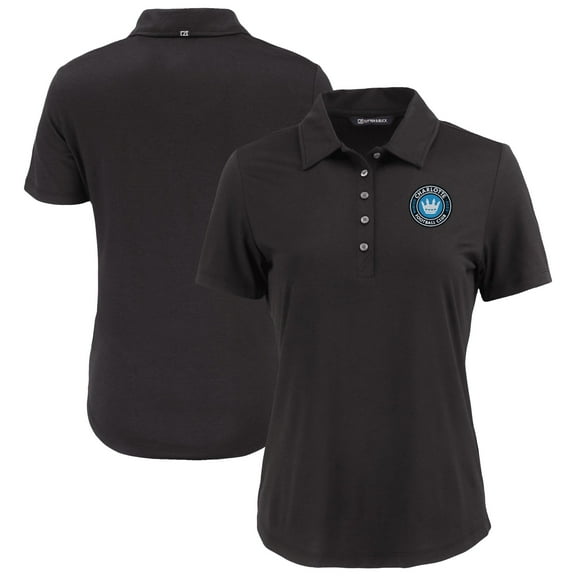 Women's-Cutter & Buck  Black Charlotte FC Coastline Epic Comfort Eco Recycled Polo