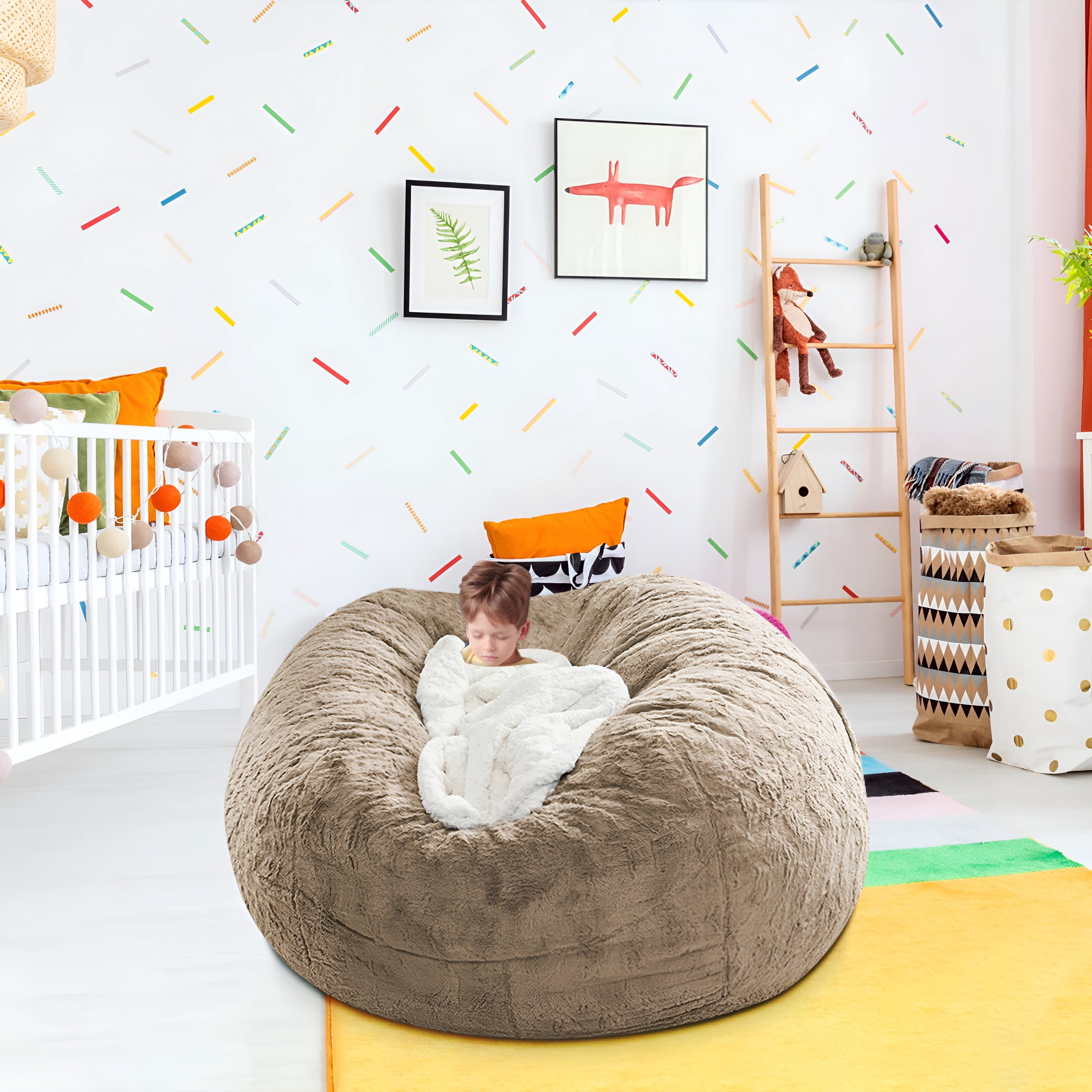 LAMIRO Plush Bean Bag Chair for Adults, Round Lazy Chair with Washable Cover for Dorm Bedroom