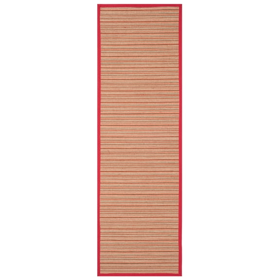 SAFAVIEH Natural Fiber Urban Striped Sisal Runner Rug, Brown/Red, 2'6" x 8'