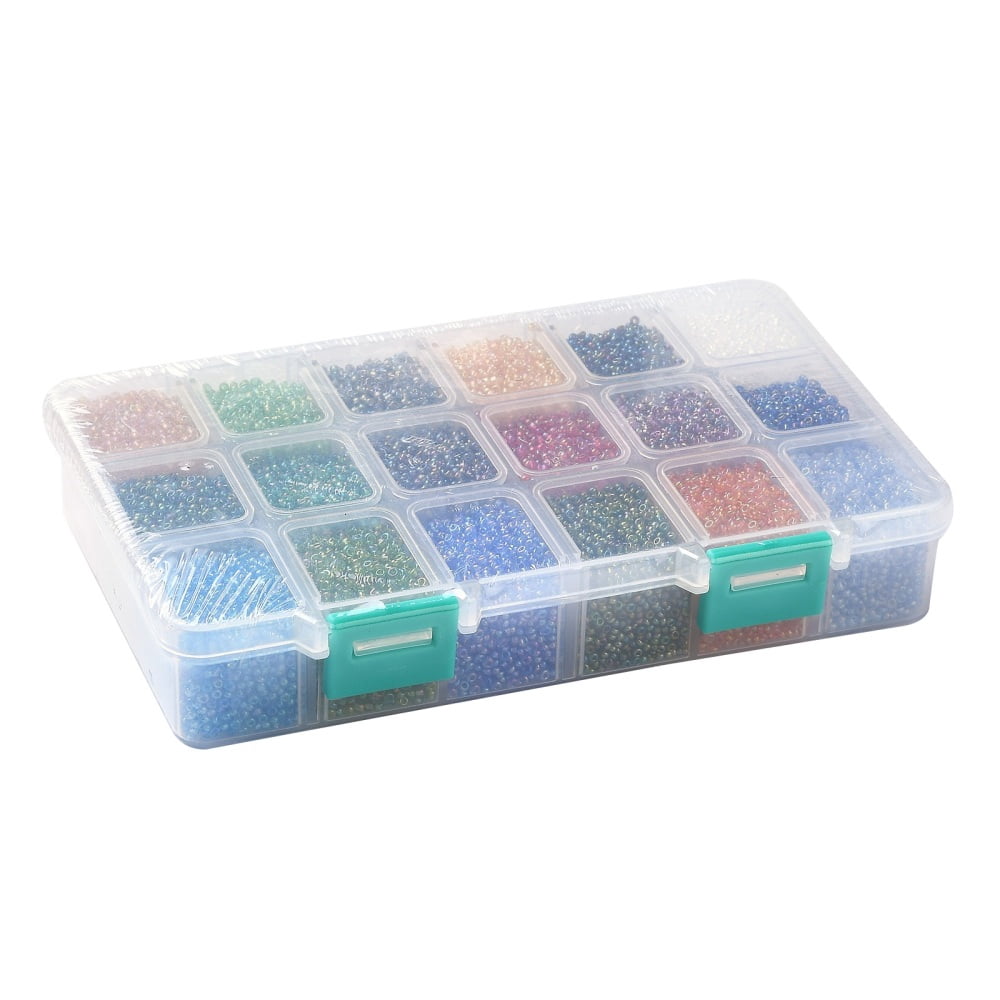 450G 18 Colors 12/0 Grade A Round Glass Seed Beads Transparent Colours Rainbow Mixed Color 2x1.5mm Hole: 0.9mm 25g/color about 48000pcs/box