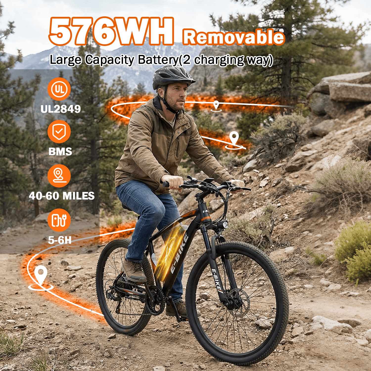 BroPath Electric Bike for Adults,26" Electric Bike,40+ Miles,7-Speed,25Mph Power by 750W(Peak) Motor Mountain Ebike,Full Shock Absorber,Electric Bicycles for Commuting,E-Bike,UL2849