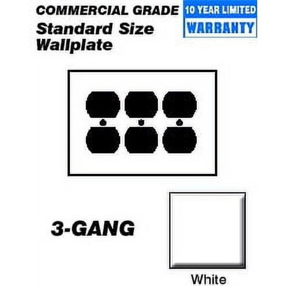 Leviton 80730-W Wallplate 3-Gang Duplex Standard Size Nylon - White