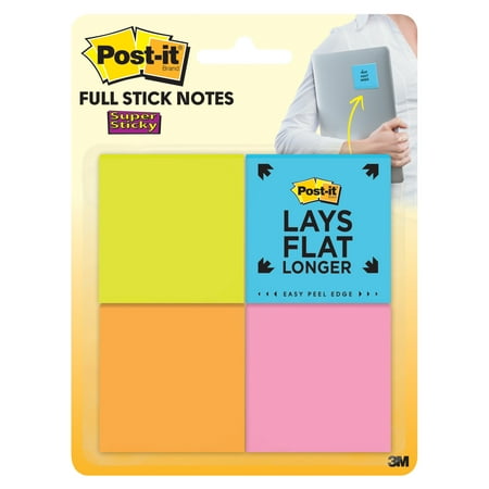 Post-it Notes Super Sticky Full Adhesive Notes, 2 x 2, Assorted Rio de Janeiro Colors, 25-Sheet, 8/Pack -MMMF2208SSAU