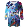 thumbnail image 5 of CYMMPU Women's Floral Printed 3/4 Length Sleeve Summer Fall Crewneck Business Work Blouses Trendy Tunic Tops Shirts Basic Tees Casual 2025 Clothes Multicolor XXXL, 5 of 5