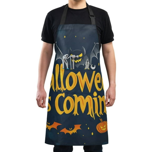 Halloween Cartoon Design Chef Kitchen Apron with Pockets for Women Waterproof Aprons for Cooking Baking