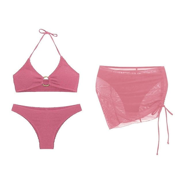 FhsagQ Ensembles de Maillots de Bain pour Femmes Grande Taille Maillots de Bain 3 Pcs Bikini avec Jupe de Couverture Ensembles de Maillots de Bain pour Femmes avec Armature Ensembles de Maillots de Bain Rouges pour Femmes Sans Entrejambe m
