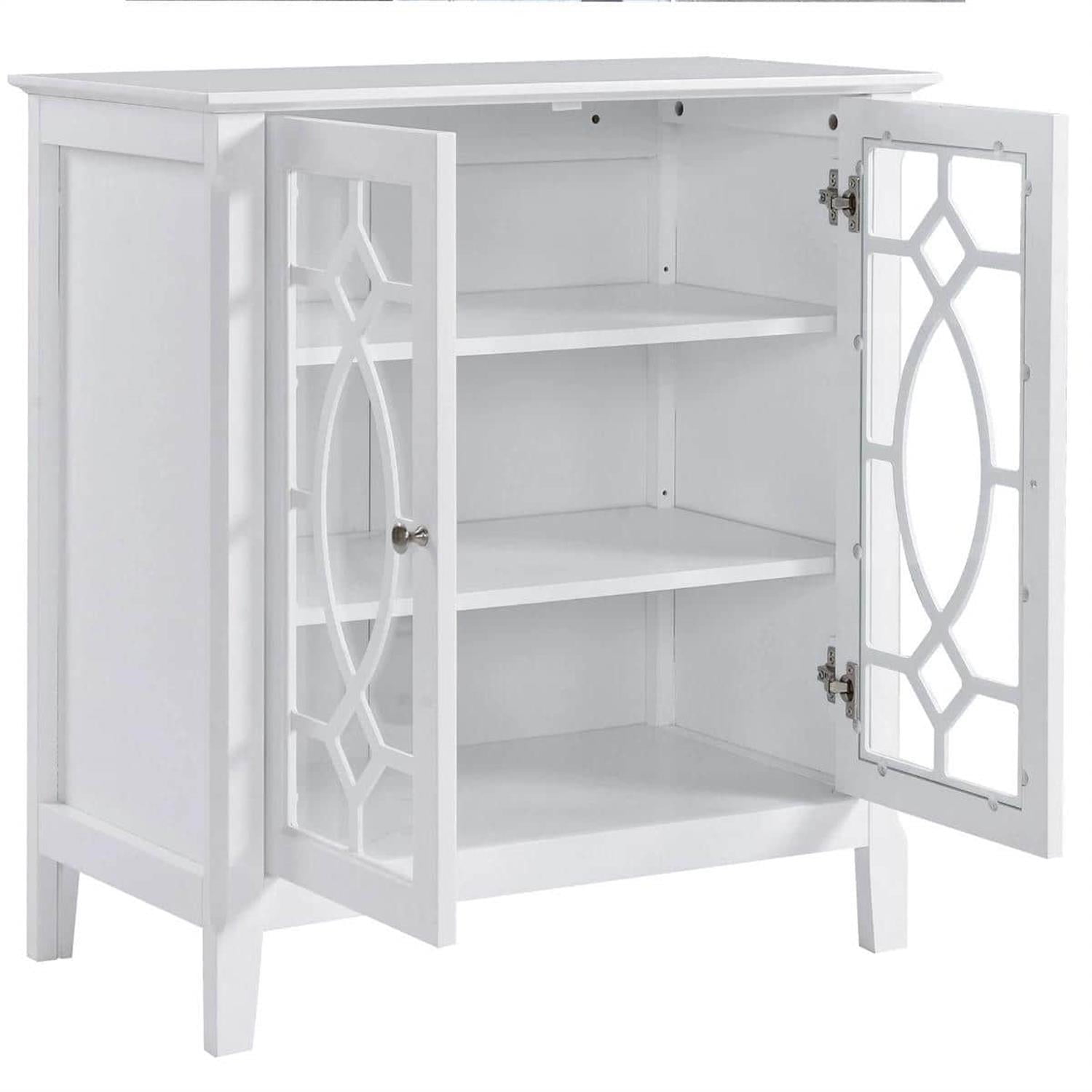Demi Bonn 31" Sideboard with Double Glass Doors, 2 Shelves, Elevated Base, Modern Display Cabinet for Living Room, White