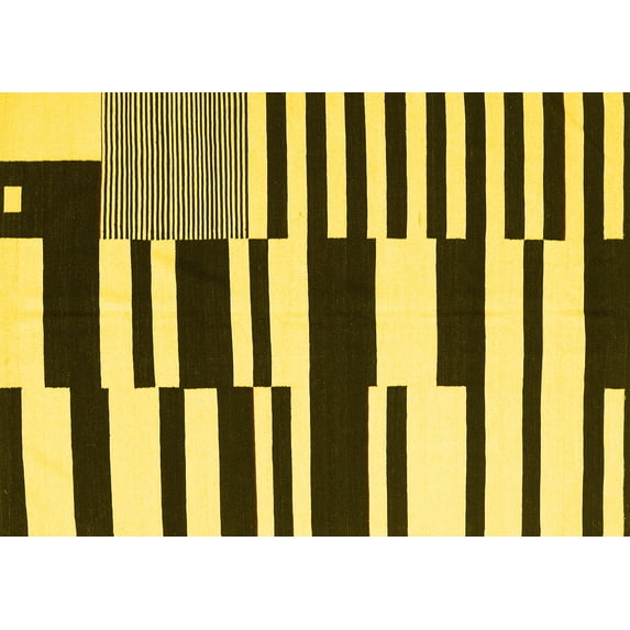 Ahgly Company Machine Washable Indoor Rectangle Abstract Yellow Contemporary Area Rugs, 7' x 10'