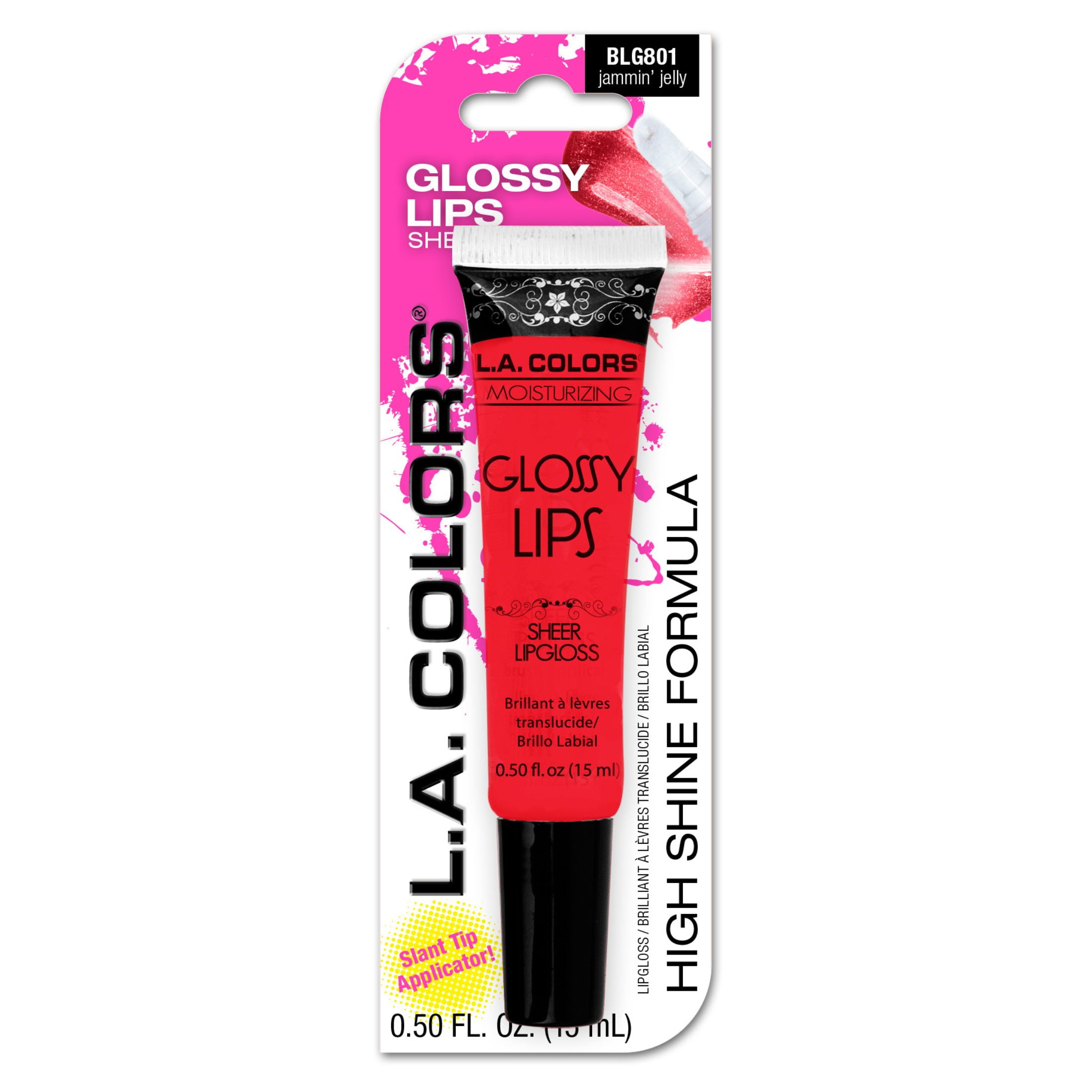 (6 pack) L.A. COLORS Glossy Lips, Moisturizing Sheer Tube Lip Gloss, Jammin' Jelly, 0.14 fl oz