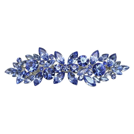 Faship Gorgeous Blue Rhinestone Crystal Floral Hair Barrette Clip -