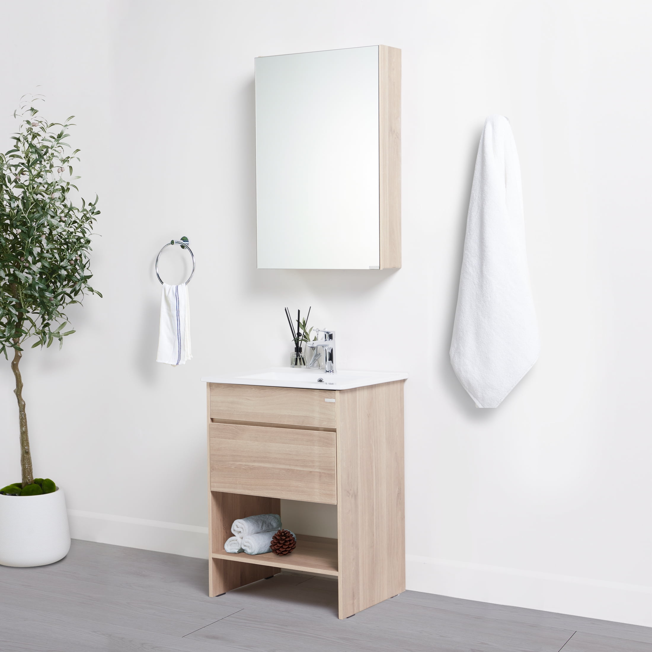 LUXE Bidet Zeno Bathroom Vanity, Medicine Cabinet, Sink, Wooden Finish