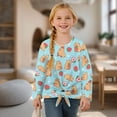 thumbnail image 4 of Xixirimido Capybara Strawberry Heart Blue Pattern Girls Casual Long Sleeve Shirts Knot Tie-hem Tunic Tops Crewneck Tees Blouses Girls Fashion Clothes, Size 9-10, 4 of 7