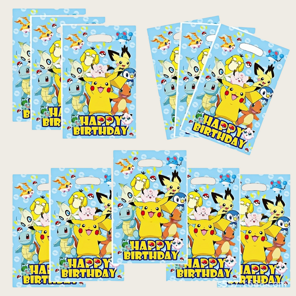 40Pcs Pokémon Pocket MonsterAnime Cartoon Party Favor Gift Bags with Handle - Kids Birthday Goodie Bags for Candy, Themed Party Decorations Supplies