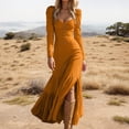 thumbnail image 2 of Womens Western Style Dress Long Sleeve Button Front Shirred Waist Long Maxi Dress With Belt Loops Spring Casual Gold, 2 of 5