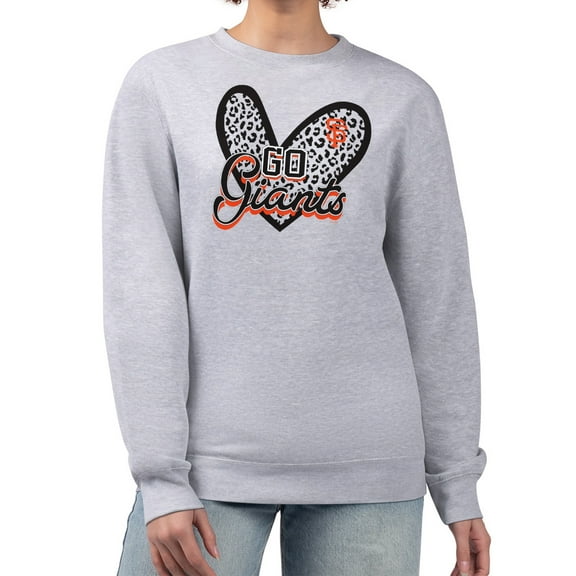 Women's G-III 4Her by Carl Banks Heather Gray San Francisco Giants Leopard Heart Pullover Sweatshirt