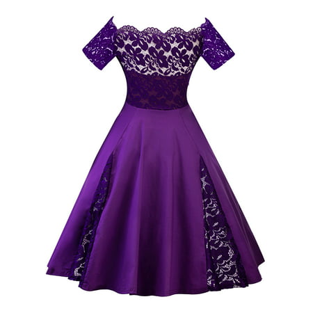 Oversized Women Plus Size Off Shoulders Vinatge Cocktail Dress Lace Short Sleeve Retro 50s 60s Rockabilly Prom Ball (Best Prom Hairstyles For One Shoulder Dresses)