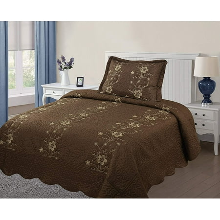 Golden Linens 2 Pieces Solid Color Embroidery Floral Design Quilt