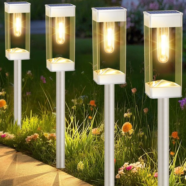Luces solares para caminos Gorrzai, paquete de 8 unidades, LED, impermeables, blancas