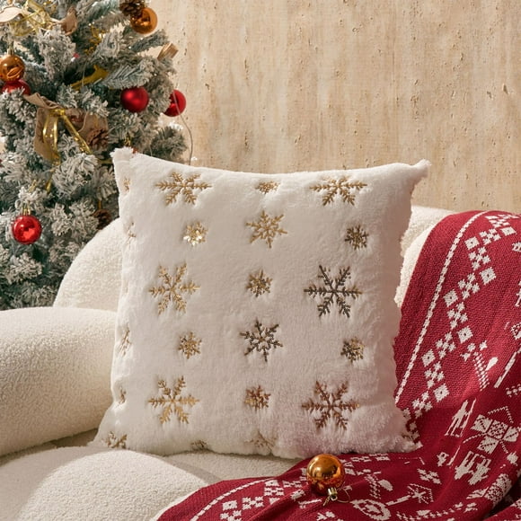 hengsof Christmas Snowflake Pillow Covers Christmas Snowflakes Throw Pillows Decorative Pillow Cases Cushion Covers for Bedroom Livingroom Sofa Farm House