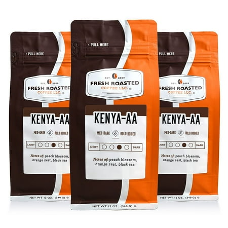 3 pack Fresh Roasted Coffee, Medium Roast Kenya AA Coffee, Whole Bean, 12 oz