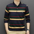 thumbnail image 4 of Fnnxeal Mens Polo Shirts Button Striped Collared Long Sleeve Casual Fall Winter Green Polo Shirts for Men Size XL, 4 of 9