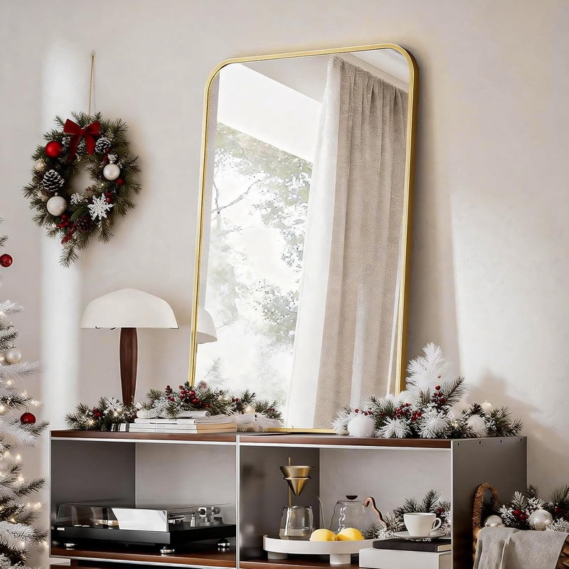 Clarvion 26"x38" Rounded Edge Rectangle Bathroom Mirror Wall Mounted Vanity Mirror,Gold