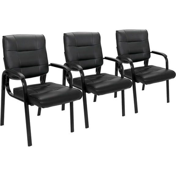 SONGMY 3-Piece Classic Leather Guest Office Chairs, Desk Guest Side Chairs with Metal Frame, Conference Room Chairs