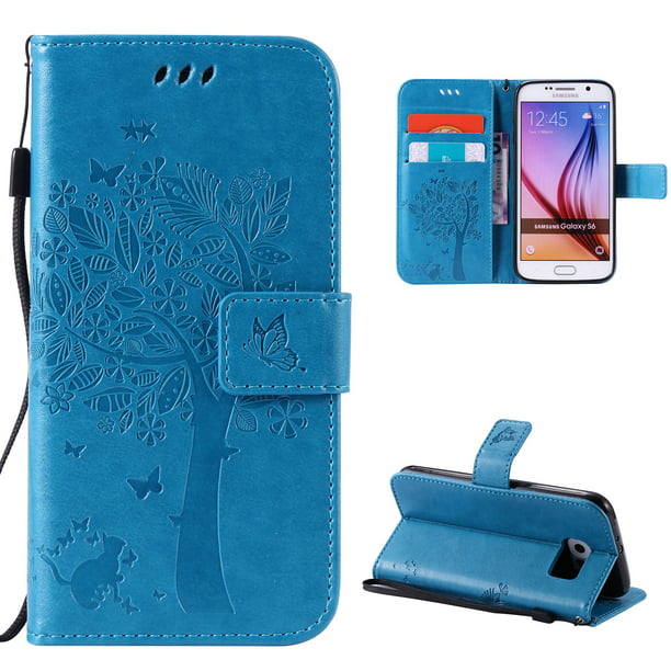 Galaxy S6 Wallet Case, Galaxy Phone Cases, Allytech [Embossed Cat & Tree] PU Wallet Case Folio Flip Kickstand Cover with Card Slots for Samsung Galaxy S6 S VI G920,