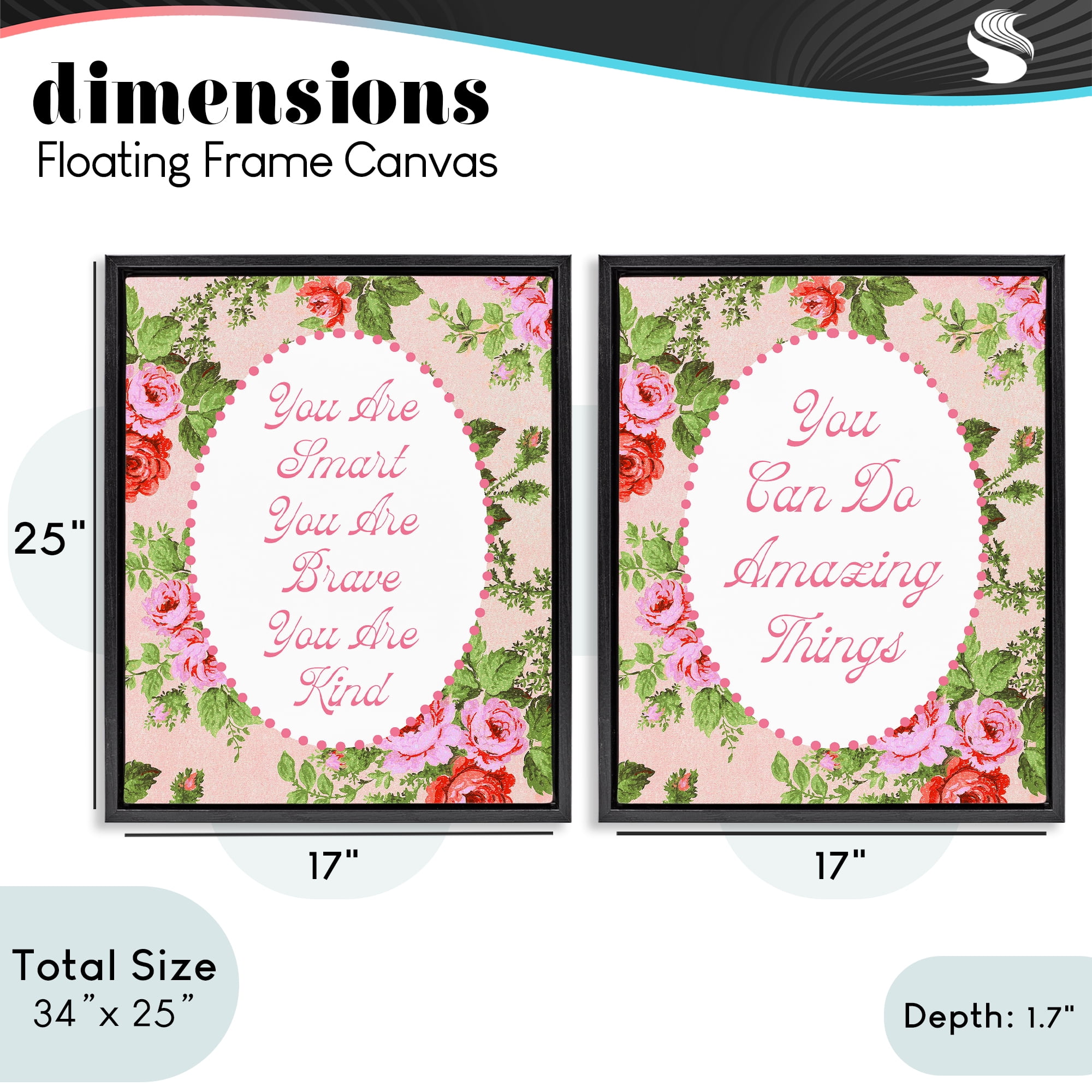 Stupell Industries Inspirations with Vintage Florals 2 Piece Black Framed Floater Canvas Set, design by Lil' Rue