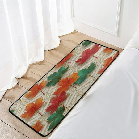 39x20 Inch Non-Slip Floor Mat Hallway Runner Rug Entrance Floor Mat Runner for Kitchen and Living Room Green and Red Maple Leaves
