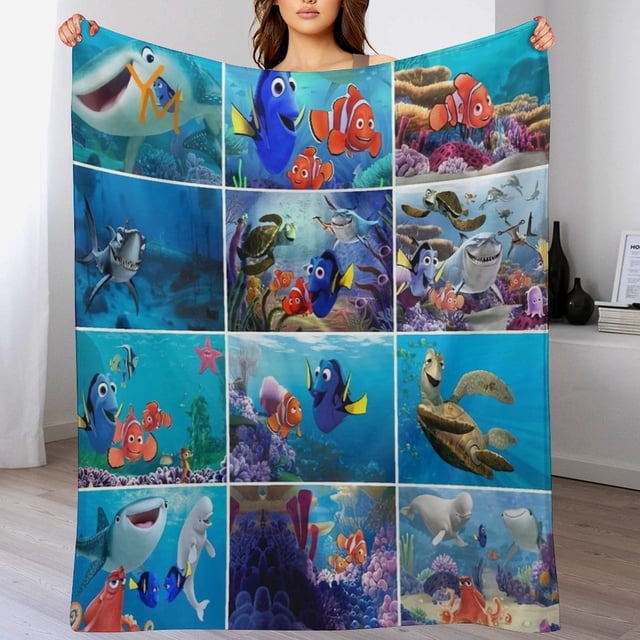 Manta de dibujos animados de Buscando a Nemo, suave y acogedora manta de franela de felpa para todas las estaciones para niños y niñas, manta de vellón cálida y ligera para cama, sofá o viaje, 80 x