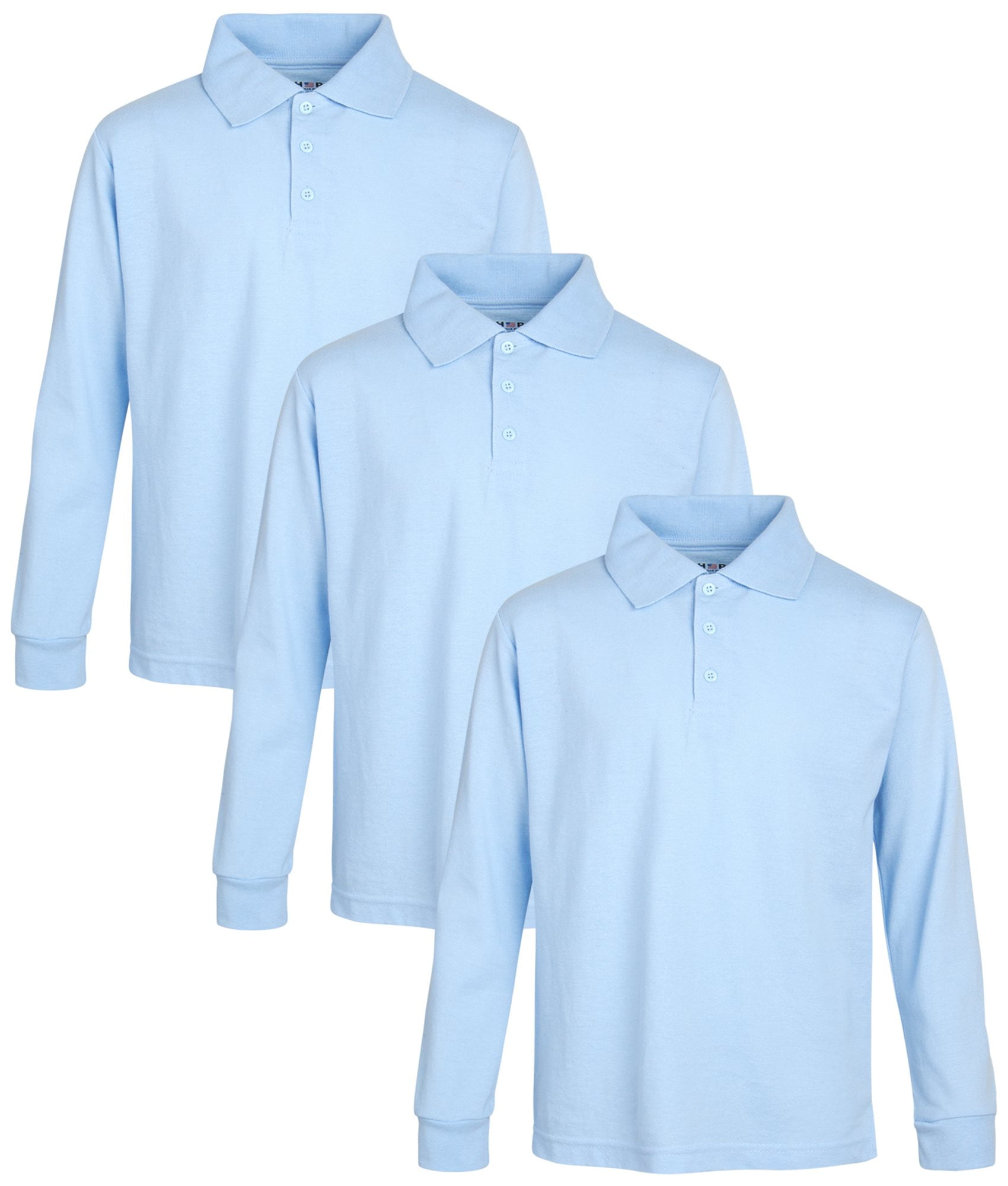 3 Pack Beverly Hills Polo Club Boys Long Sleeve School Uniform Pique Polo Shirts 