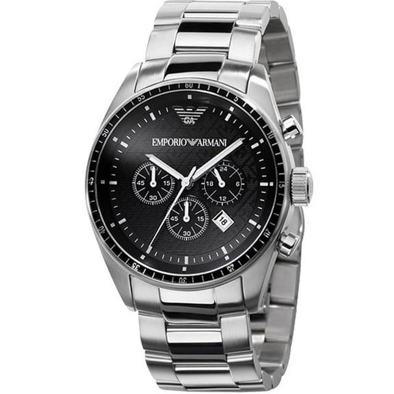 Emporio Armani Men's 44mm Steel Bracelet & Case Quartz Black Dial Analog Watch AR0585